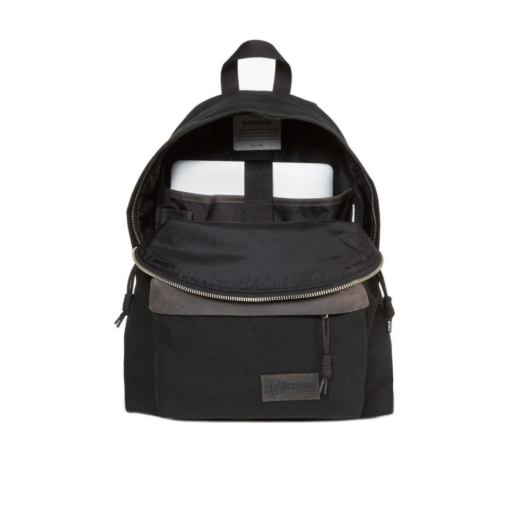 NWT Eastpak Backpack RAVEN AXER Black Cordura Canvas & Leather 24L Padded Pak'r